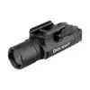 Olight black tactical weapon light with integrated rail mount on white background
