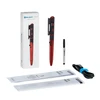 Olight OPen 3 red and black tactical pen with packaging box, refill, charging cable, and user manuals on a white background