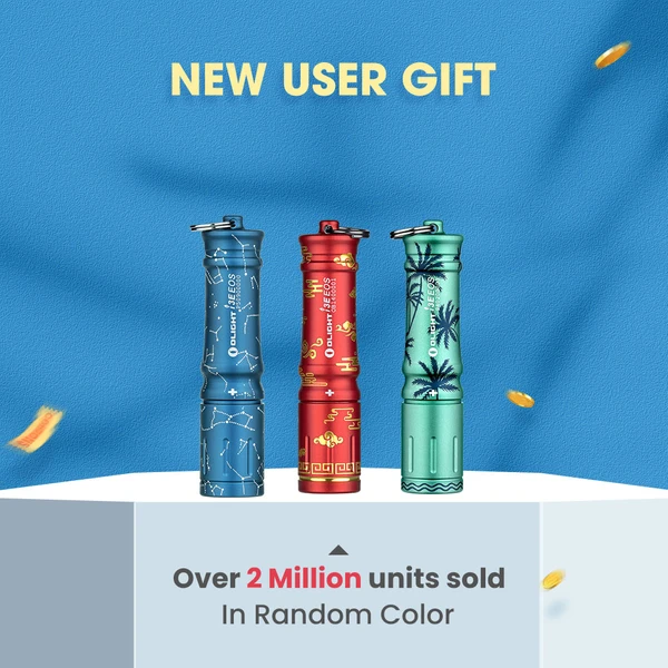 Olight multi-colored I3E EOS Flashlights in a group shot, compact and portable for everyday carry and illumination.