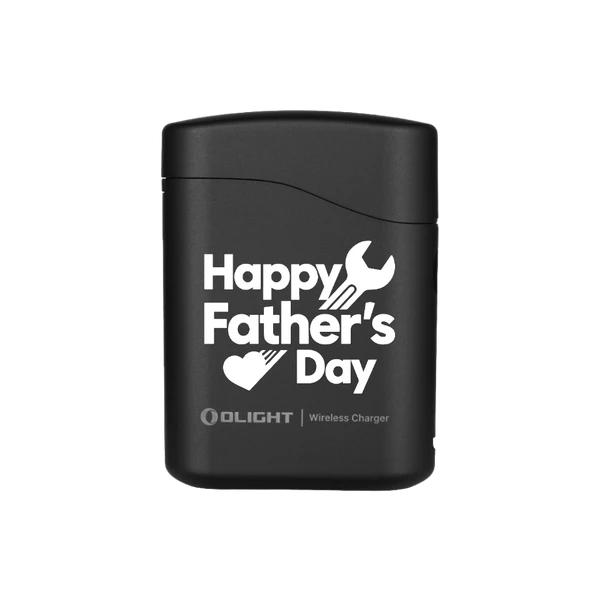 Olight Black Baton 4 Premium Wireless Charger Front View with Happy Father's Day design, perfect for gift-giving.
