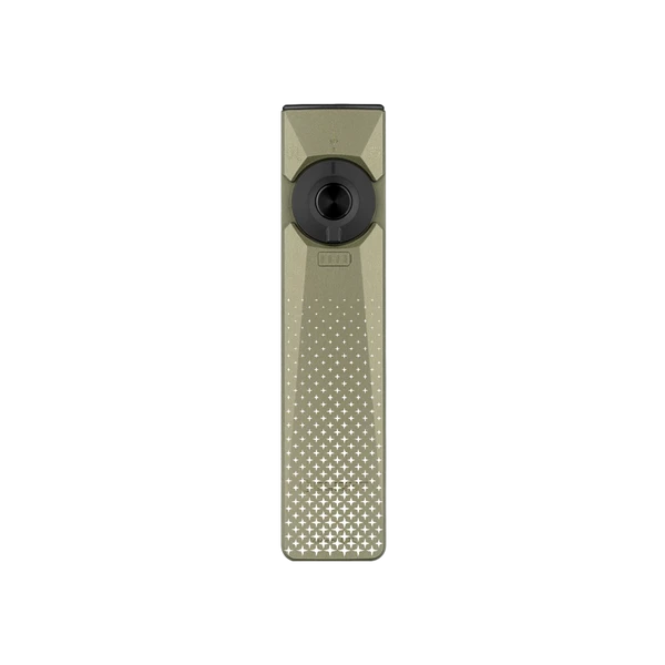 Olight Olive Green Arkfeld Ultra Flat Flashlight Front View with Star Pattern for Everyday Carry and Outdoor Use