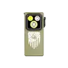 Olight Olive Drab Oclip Ultra Clip-on Light Front View with Eagle Flag Pattern and Triple LED for Outdoor EDC Use