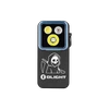 Olight Black Oclip Clip-on Light Front View with Grim Reaper Skull Graphic and Triple LED for Outdoor EDC Gear