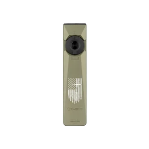 Olight Olive Drab Green Arkfeld Ultra Flat Flashlight Front View with American Flag Design for EDC and Tactical Use