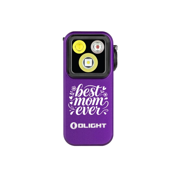 Olight Oclip Pro S Purple Keychain Light Front View with "Best Mom Ever" Engraving for Mother's Day Gift