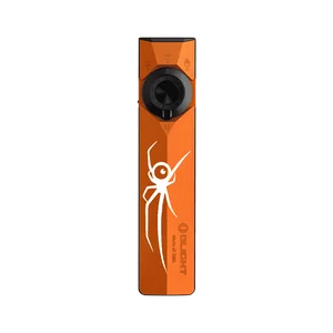 Olight Orange ArkPro Flat Flashlight Front View with White Spider Graphic and Selector Dial for EDC Outdoor Use