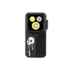 Olight Black Oclip Clip-on Light Front View with White Skull Graphic Dual Light Sources for Outdoor Running and EDC