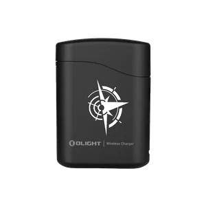 Olight Black Baton 4 Premium Charging Case Front View with Compass Graphic for Flashlight Charging and Storage