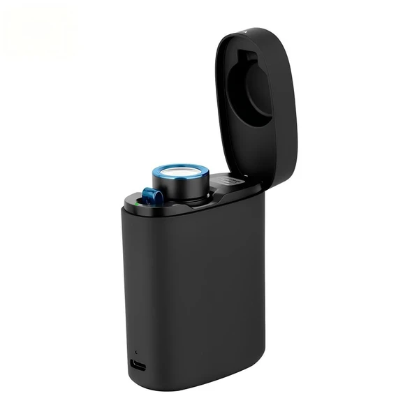 Olight Black Baton 3 Premium Edition Portable Charger Open View with Blue Accents for Flashlight Recharging