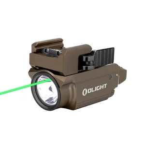 Olight desert tan tactical weapon light with quick release mount isolated on white background