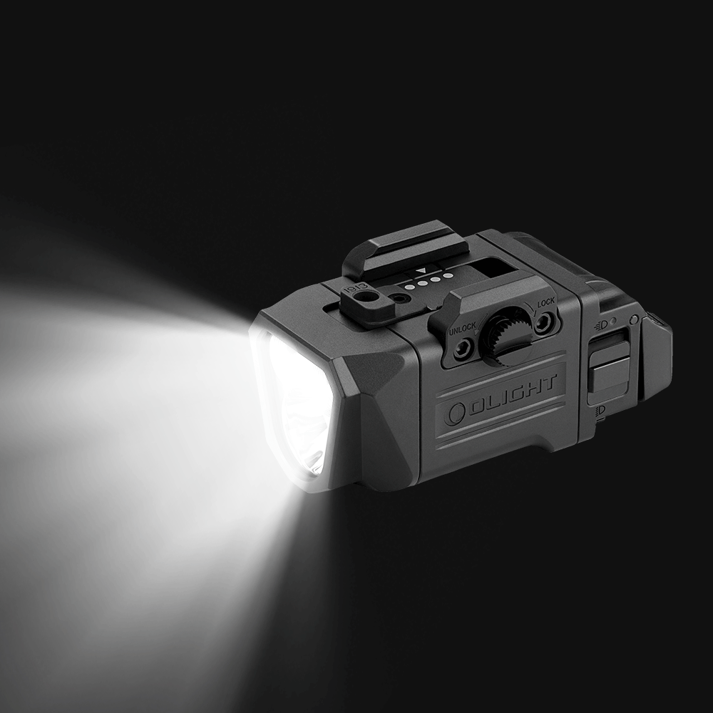 Olight Black PL X Gun Light Side View with Bright Beam for Tactical Operations and Self-Defense