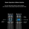 Olight Baton 4 Premium and Baton 3 Flashlights Side View, new metal switch for easier operation with visual brightness and power level indicators