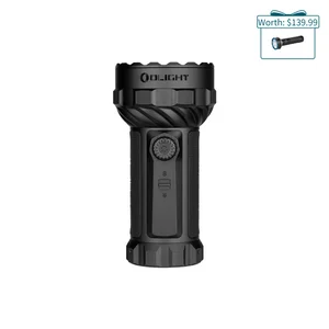 Olight Black Marauder Mini Powerful Flashlight Front View with Rotary Switch Knob for Outdoor Search and Rescue