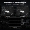 Thermal scope personalized aiming system showing 10 weapon profiles, 10 reticle styles, and 5 colors with hunting overlays.