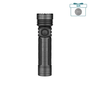 Olight Black Seeker 4 Pro Flashlight Front View with Textured Grip and Rotary Knob Switch for Outdoor Search and Rescue
