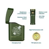 Olight Green Baton 4 Premium flashlight with charging case, showing LED, lens, and anti-slip texture for everyday carry.