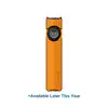Olight orange flat EDC flashlight featuring a rotary selector dial and a sleek rectangular body design.
