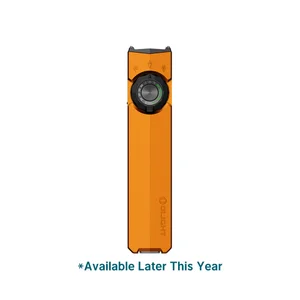 Olight orange flat EDC flashlight featuring a rotary selector dial and a sleek rectangular body design.