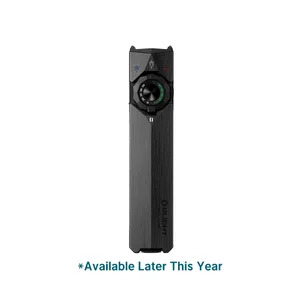 Sleek black Olight Arkfeld Pro flat flashlight with UV light and laser pointer features, isolated on white background