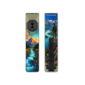 Olight Arkfeld Ultra Flashlight Front and Back View featuring Mountain Landscape Art and Pocket Clip for Outdoor EDC Use