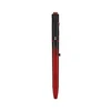 Sleek red and black tactical penlight with laser pointer and built-in LED flashlight isolated on white background
