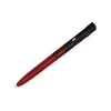 Red and black tactical penlight with integrated LED light and laser pointer on white background