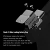 Exploded view of Olight Osight red dot sight showing the flush-fit side-loading battery tray and mounting screws.