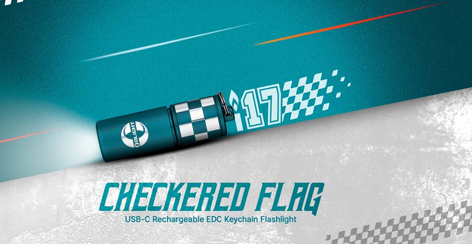 i17 Checkered Flag USB-C Rechargeable EDC Keychain Flashlight