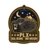 Olight PLX patch with Dual Beams, One Mission slogan, and mountain night sky background for outdoor adventures.