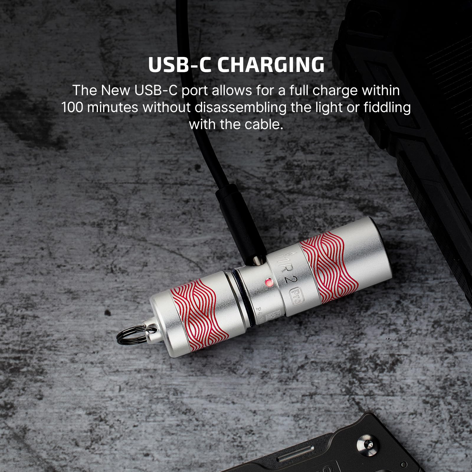 i1R 2 Pro Keychain Flashlight 180 Lumens USB C Rechargeable EDC