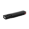 Sleek black rectangular EDC flashlight with dual lenses, textured grip, selector dial, and USB charging port.