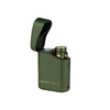 Olight Olive Green Baton 4 Premium flashlight in open charging case with digital display for EDC and portable power.