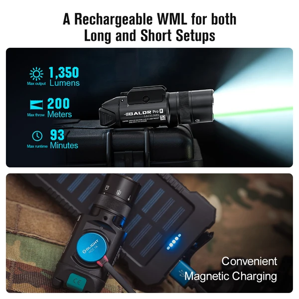 Baldr Pro R Rechargeable Tactical Light Green Laser 1350 Lumen