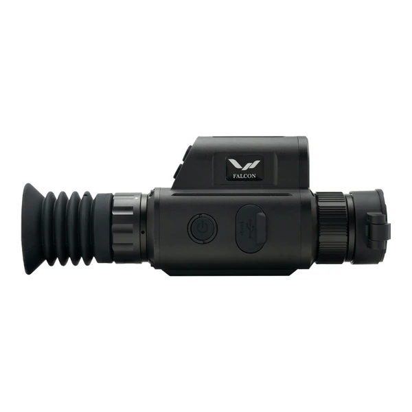 Falcon thermal imaging monocular showing power button and rubber eyepiece on white background