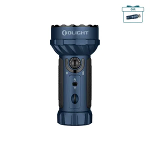 Olight Blue Marauder Mini Flashlight Perspective View with Multi LED Bezel and Rotary Knob for Search and Rescue