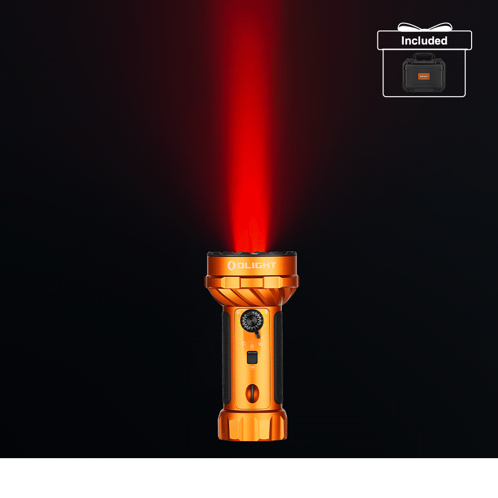 Olight Orange Marauder Mini 2 Flashlight with Red Light Beam for Powerful Illumination