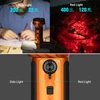 Olight Orange Marauder Mini 2 Flashlight with Side Light and Red Light, showing light modes and controls for diverse illumination.