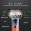 Olight patriotic flashlight user interface showing brightness and battery indicators with rotary knob switch.