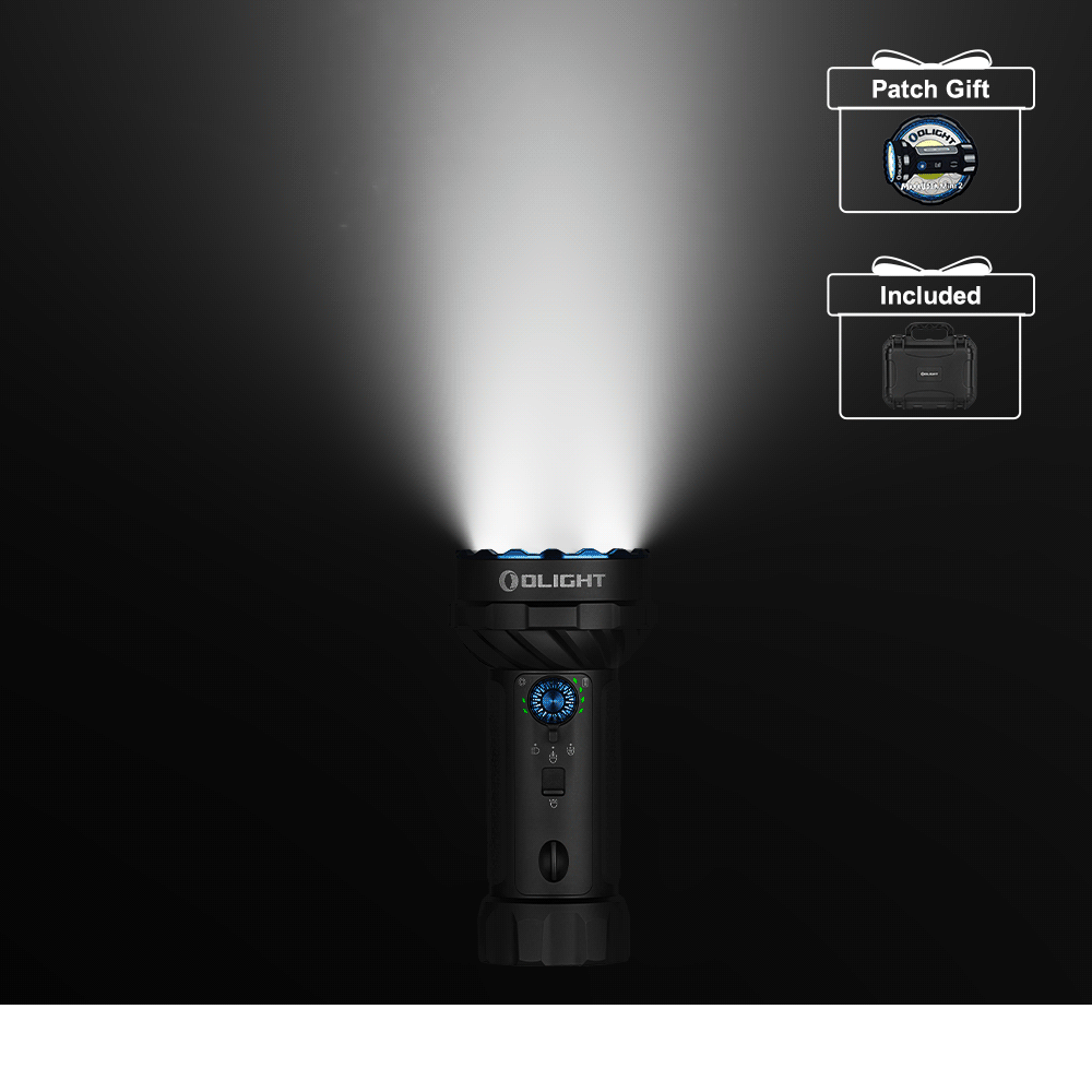 Olight Marauder Mini 2 Black Flashlight Emitting Bright Beam with Patch Gift and Hard Case Included for Search and Rescue
