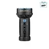 Olight Black Marauder Mini Flashlight Three-Quarter View with Blue Bezel and Rotary Knob for Search and Rescue