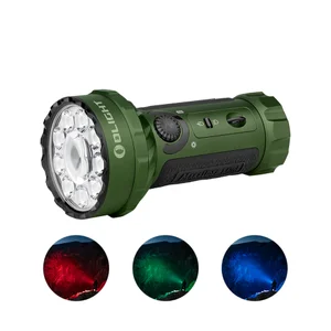Olight Green Marauder Mini, multi-LEDs, textured grip, multi-color beam (red, green, blue) for outdoor and tactical search.