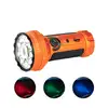 Olight Orange Marauder Mini flashlight, front view with multi-LED head and control panel, showing versatile colored beams for outdoor and tactical use.