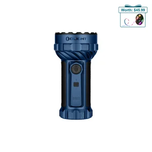 Olight Blue Marauder 2 Powerful Flashlight Front View with Rotary Switch Knob and Digital Display for Search and Rescue