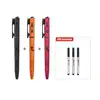 Three tactical pens in black, orange, and red with a gift of three refills.