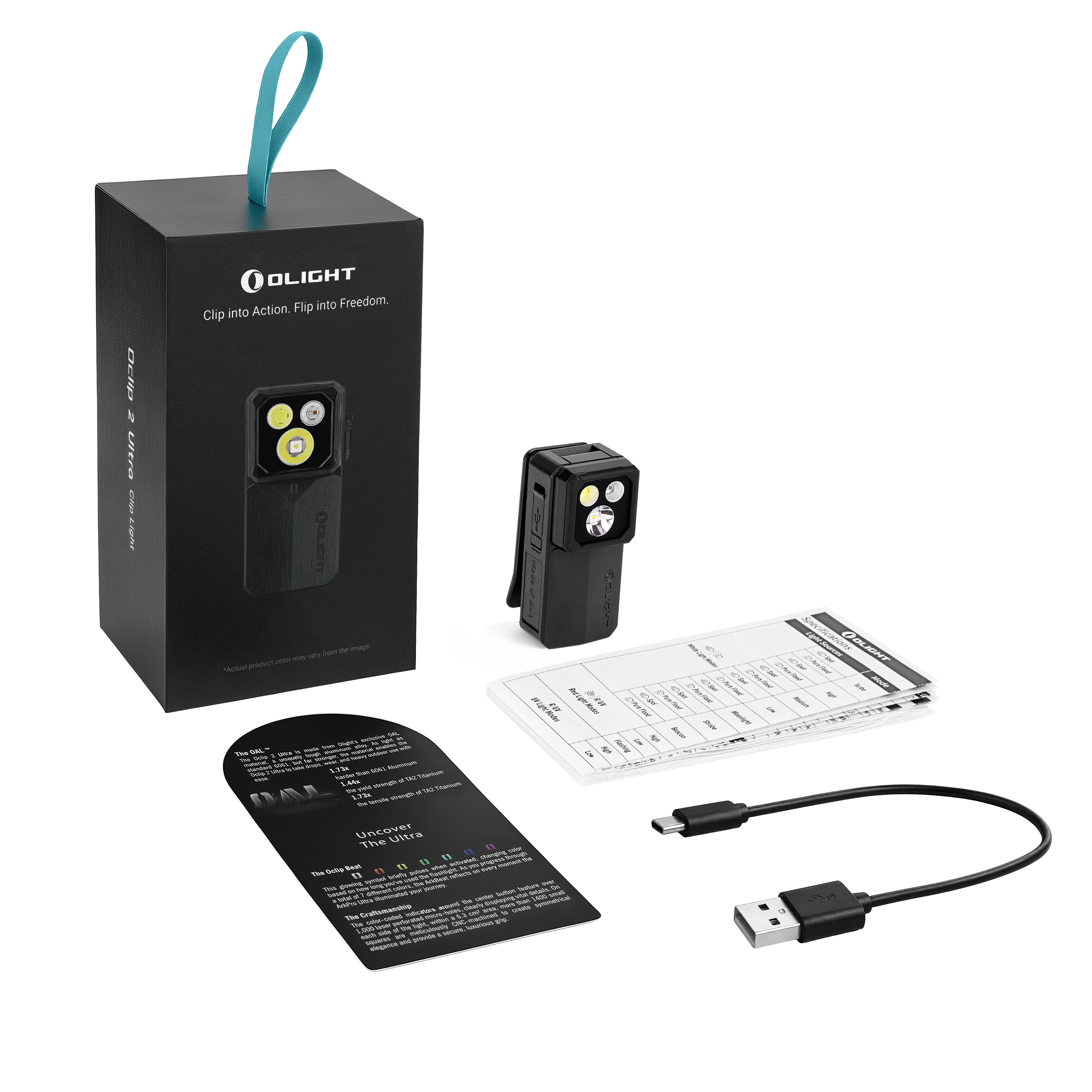 Oclip 2 Ultra Clip Flashlight Dual Axis EDC Light Headband Bundle