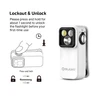 White Olight Oclip Pro clip-on flashlight lockout and unlock instructions with side button detail for daily carry use