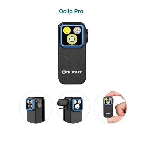Olight Oclip Pro Clip Light Black Front View with Multiple Light Sources for Everyday Carry and Illumination