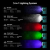 Olight Green Oclip Pro 5-in-1 Clip-on Light showing UV, white, red, green, and blue beams for outdoor and everyday use