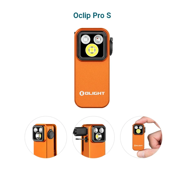 Olight Orange Oclip Pro S Multifunctional Clip Light Front View for Everyday Carry and Outdoor Lighting