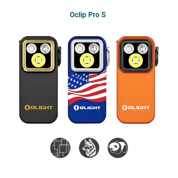 Olight Oclip Pro S with American Flag design, front view, for everyday carry and utility.